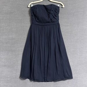 J Crew Dress 4 Navy Blue Silk Strapless Pleated Ruched Cocktail Bridesmaid Party